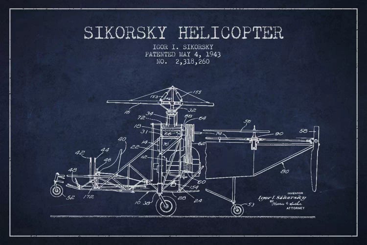 Helicopter Navy Blue Patent Blueprint