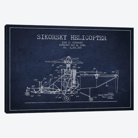 Helicopter Navy Blue Patent Blueprint Canvas Print #ADP2332} by Aged Pixel Canvas Art