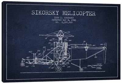 Helicopter Navy Blue Patent Blueprint Canvas Art Print