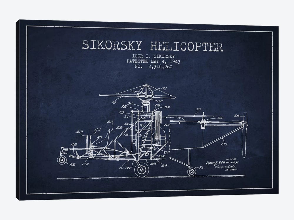Helicopter Navy Blue Patent Blueprint by Aged Pixel 1-piece Art Print