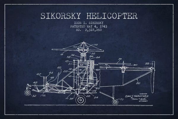 Aged Pixel: Helicopter Navy Blue Patent Blueprint by Aged Pixel