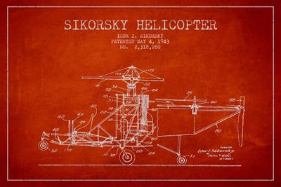 Helicopter Red Patent Blueprint by Aged Pixel canvas print