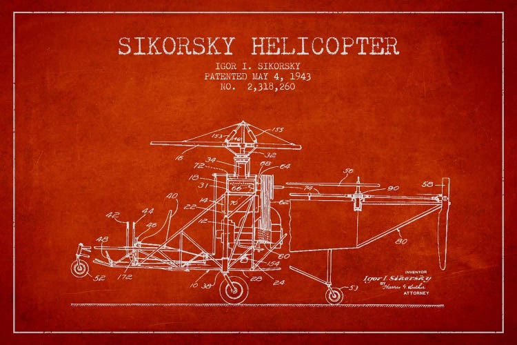 Helicopter Red Patent Blueprint