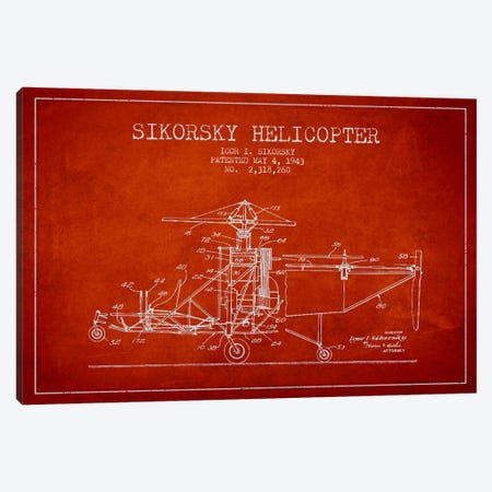 Helicopter Red Patent Blueprint Canvas Print #ADP2333} by Aged Pixel Canvas Art