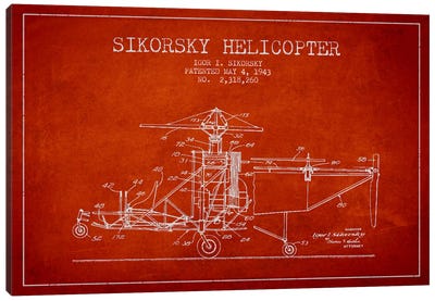 Helicopter Red Patent Blueprint Canvas Art Print - Aged Pixel: Aviation
