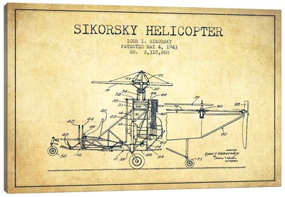 Helicopter Vintage Patent Blueprint Canvas Art Print - Aged Pixel: Aviation