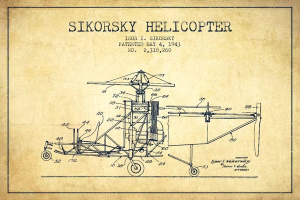 Helicopters: Helicopter Vintage Patent Blueprint by Aged Pixel