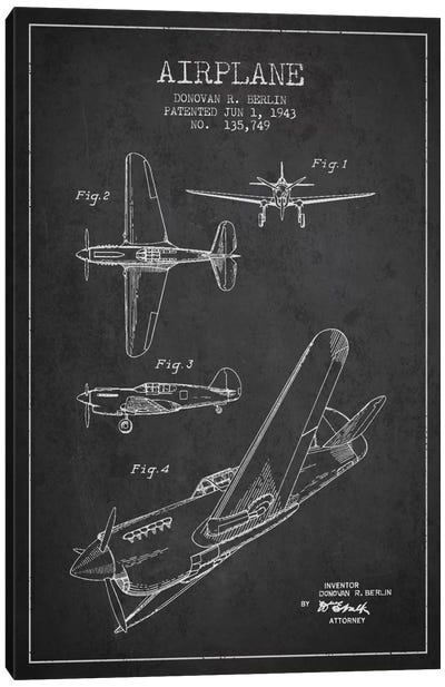 Plane Grey Patent Blueprint Canvas Art Print - Aged Pixel: Aviation