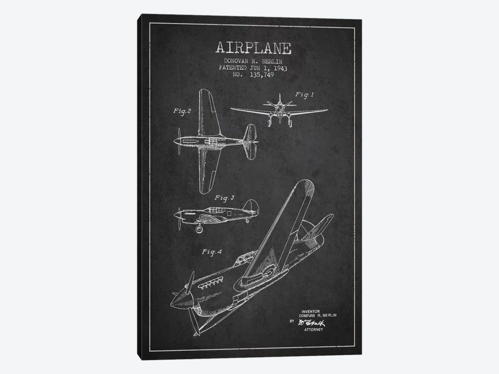 Plane Grey Patent Blueprint by Aged Pixel 1-piece Canvas Art Print