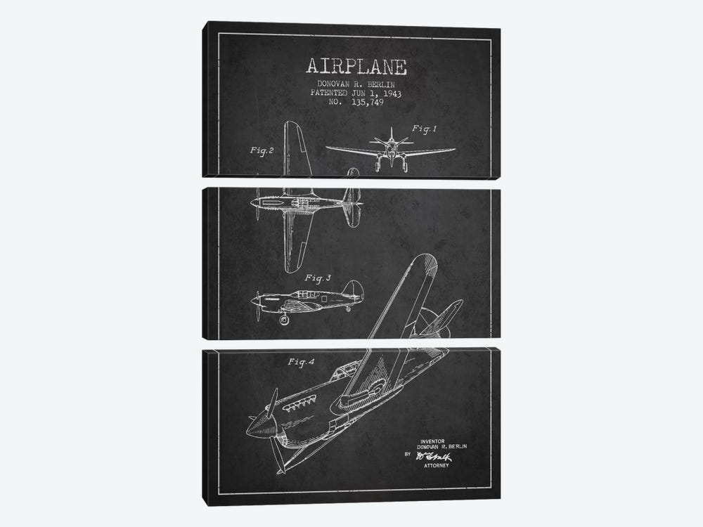 Plane Grey Patent Blueprint by Aged Pixel 3-piece Art Print
