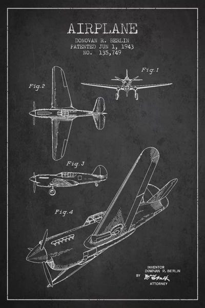 Aged Pixel: Plane Grey Patent Blueprint by Aged Pixel