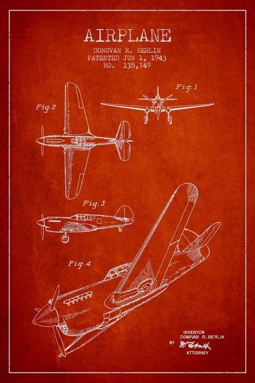 Plane Red Patent Blueprint
