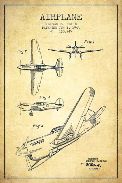 Aged Pixel: Plane Vintage Patent Blueprint by Aged Pixel