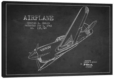 Plane Charcoal Patent Blueprint Canvas Art Print - Aged Pixel: Aviation