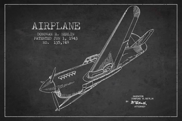 Plane Charcoal Patent Blueprint