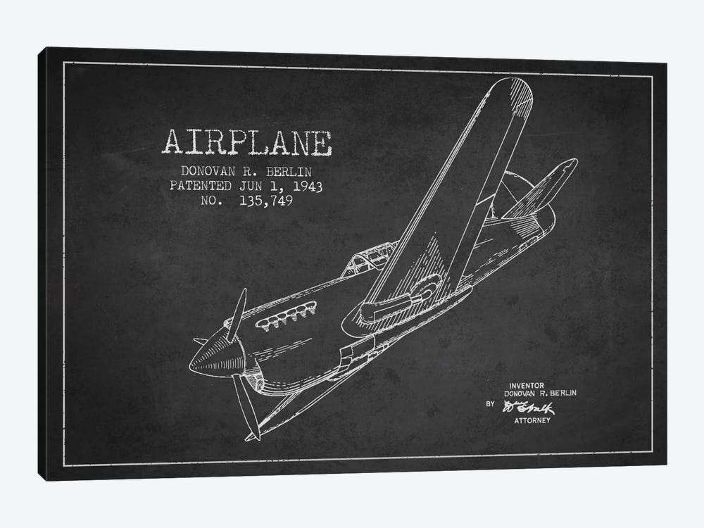 Plane Charcoal Patent Blueprint by Aged Pixel 1-piece Canvas Art