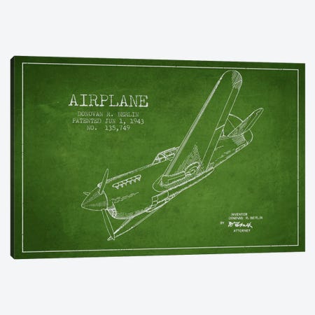 Plane Green Patent Blueprint Canvas Print #ADP2341} by Aged Pixel Art Print