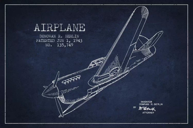 Plane Navy Blue Patent Blueprint