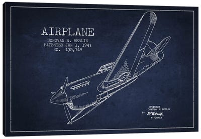 Plane Navy Blue Patent Blueprint Canvas Art Print - Aged Pixel: Aviation