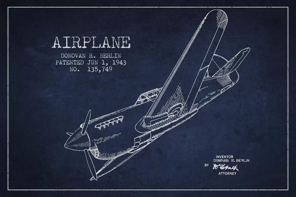 Aged Pixel: Plane Navy Blue Patent Blueprint by Aged Pixel