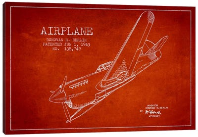 Plane Red Patent Blueprint Canvas Art Print - Veterans Day