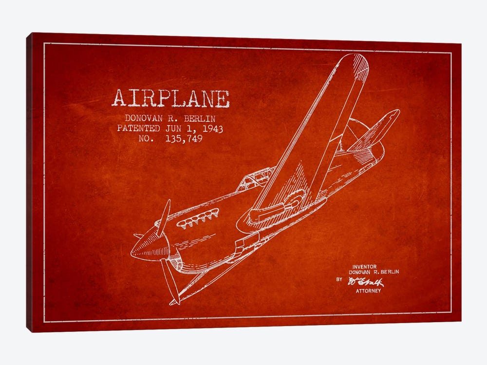 Plane Red Patent Blueprint by Aged Pixel 1-piece Art Print
