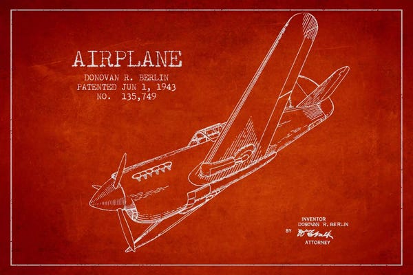 Aviation Blueprints: Plane Red Patent Blueprint by Aged Pixel