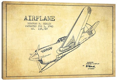 Plane Vintage Patent Blueprint Canvas Art Print - Aged Pixel: Aviation