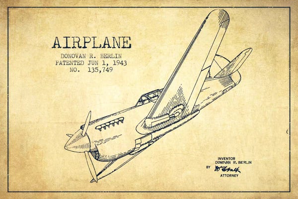 Aviation Blueprints: Plane Vintage Patent Blueprint by Aged Pixel