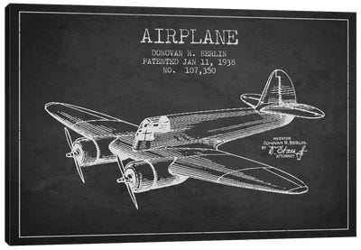 Plane Charcoal Patent Blueprint Canvas Art Print - Veterans Day