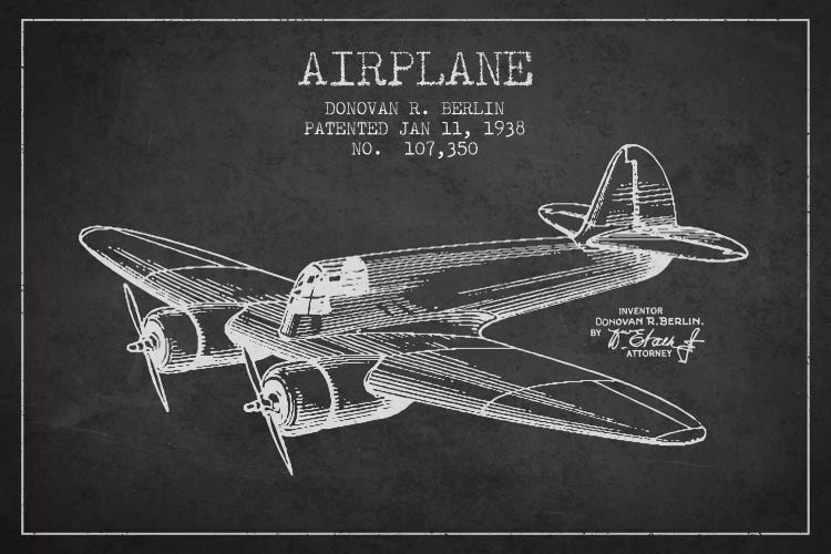 Plane Charcoal Patent Blueprint