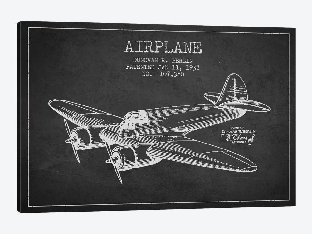 Plane Charcoal Patent Blueprint by Aged Pixel 1-piece Canvas Print
