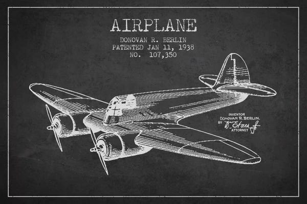 Aviation Blueprints: Plane Charcoal Patent Blueprint by Aged Pixel