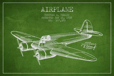 Plane Green Patent Blueprint by Aged Pixel multi panel art