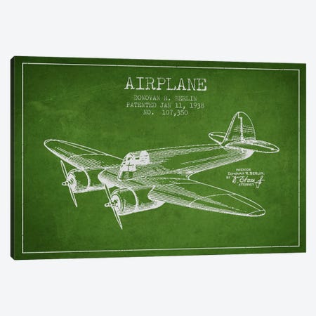 Plane Green Patent Blueprint Canvas Print #ADP2346} by Aged Pixel Canvas Artwork