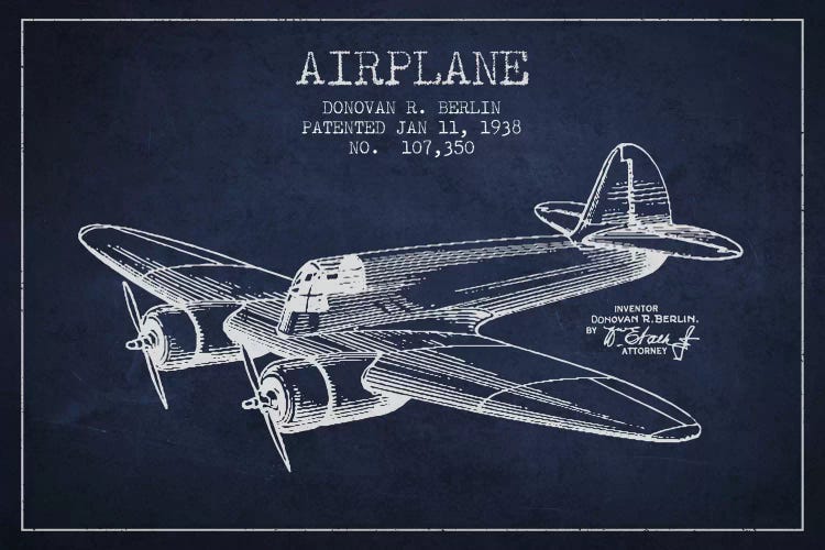 Plane Navy Blue Patent Blueprint