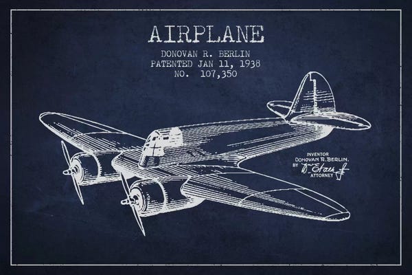 Military Aircraft: Plane Navy Blue Patent Blueprint by Aged Pixel