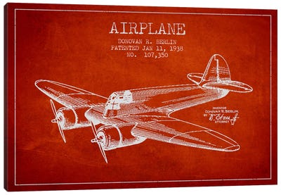 Plane Red Patent Blueprint Canvas Art Print - Military Aircraft Art