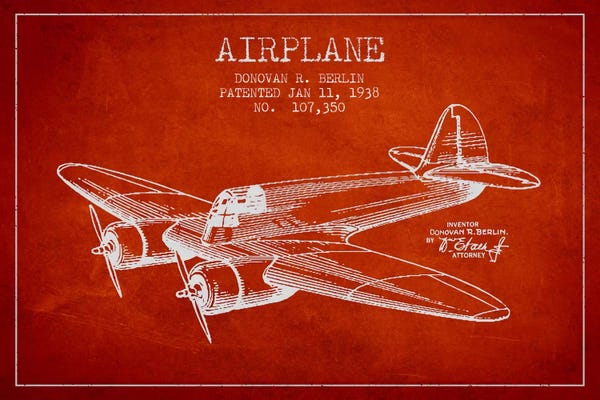 Military Aircraft: Plane Red Patent Blueprint by Aged Pixel