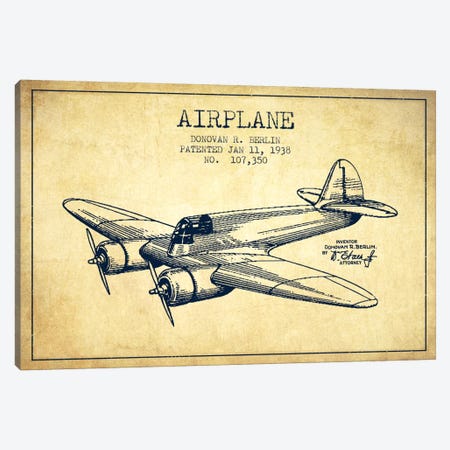 Plane Vintage Patent Blueprint Canvas Print #ADP2349} by Aged Pixel Canvas Print