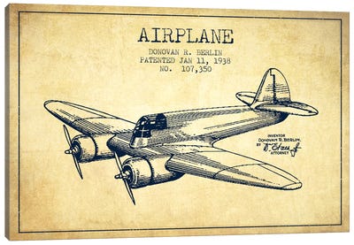 Plane Vintage Patent Blueprint Canvas Art Print - By Air