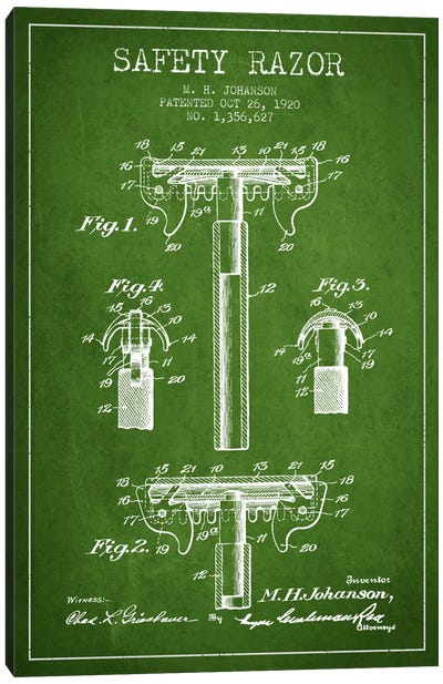 Razor Green Patent Blueprint Canvas Art Print - Beauty & Personal Care Blueprints