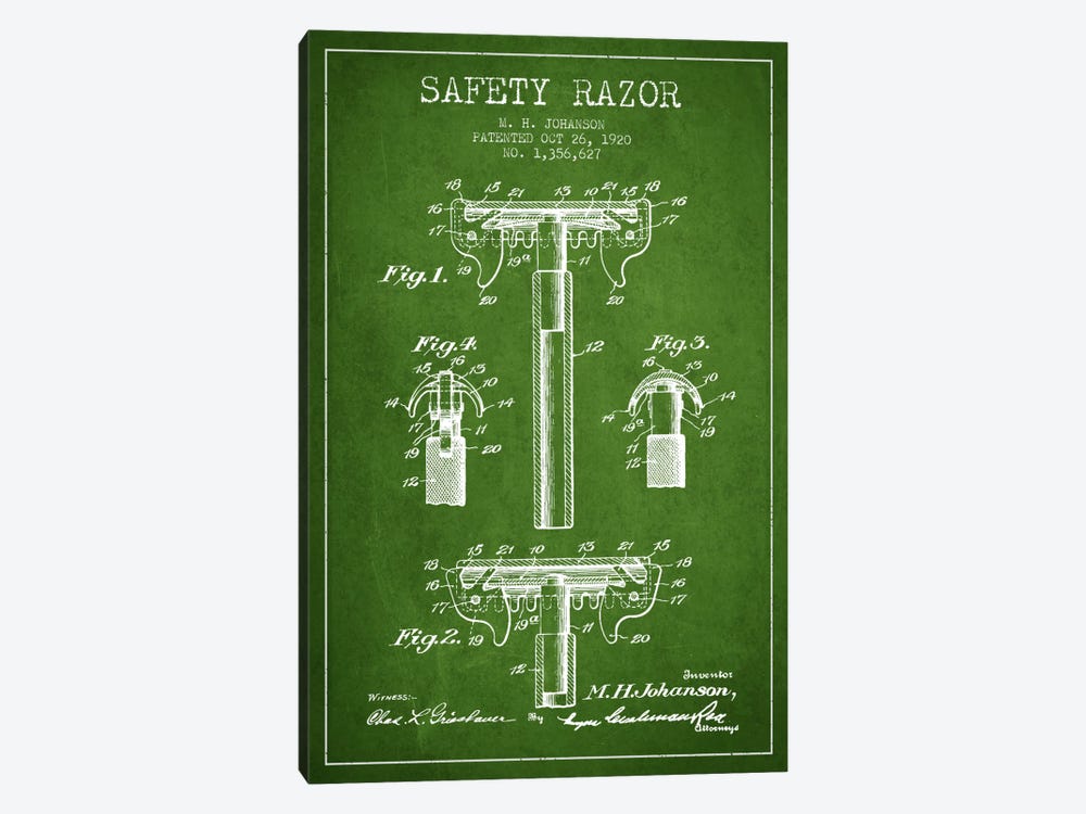 Razor Green Patent Blueprint 1-piece Art Print