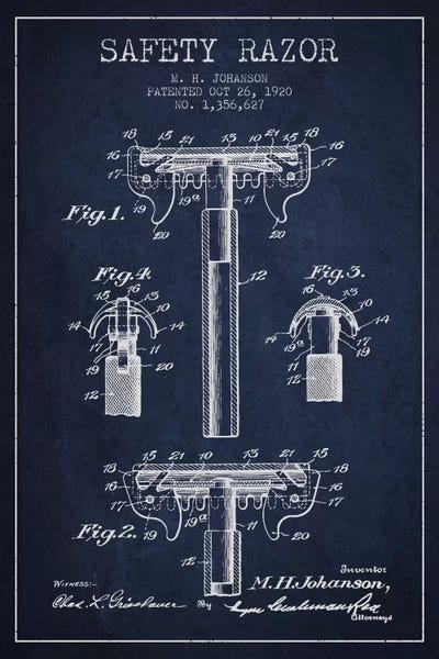 Razor Navy Blue Patent Blueprint by Aged Pixel framed canvas print
