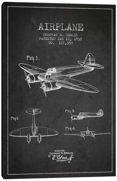 Plane Charcoal Patent Blueprint Canvas Art Print - Military Aircraft Art