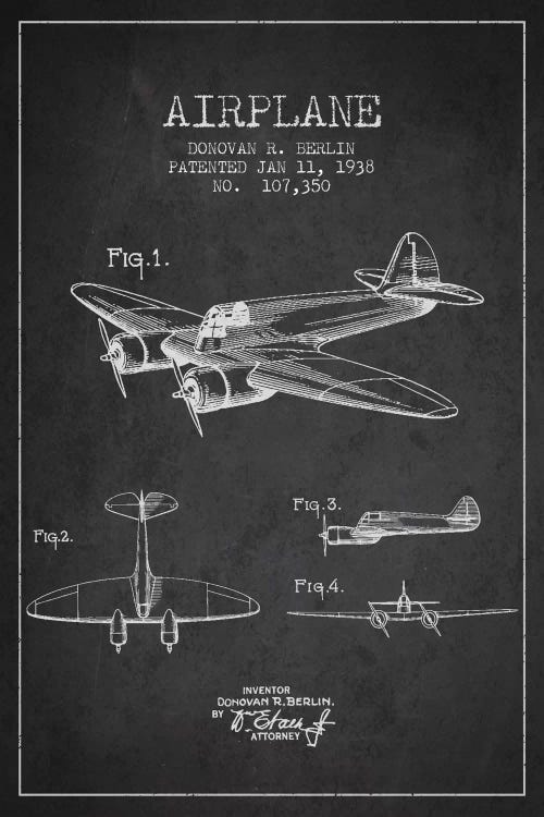 Plane Charcoal Patent Blueprint