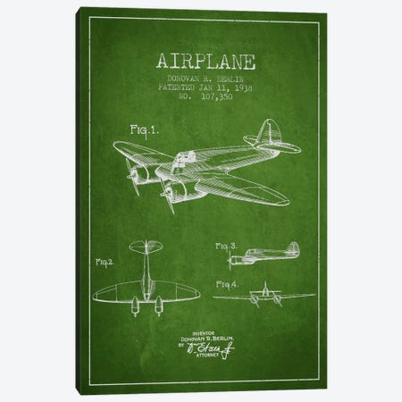 Plane Green Patent Blueprint Canvas Print #ADP2351} by Aged Pixel Canvas Art