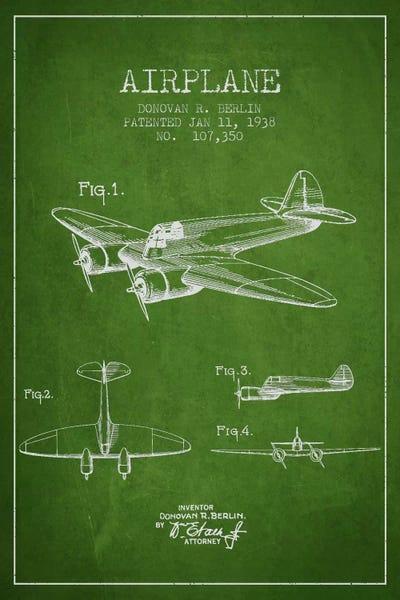 Military Aircraft: Plane Green Patent Blueprint by Aged Pixel