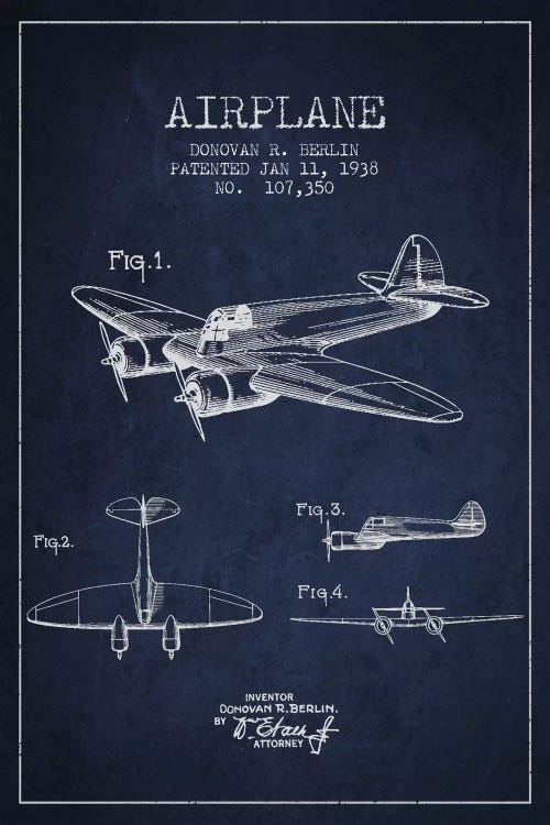 Plane Navy Blue Patent Blueprint