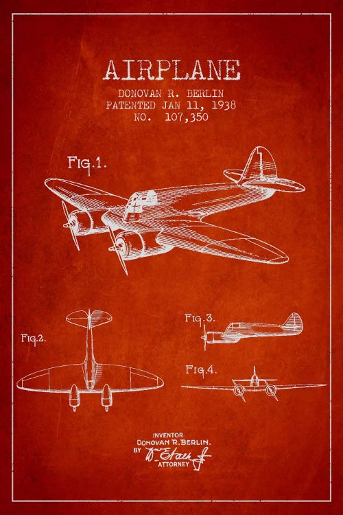 Plane Red Patent Blueprint